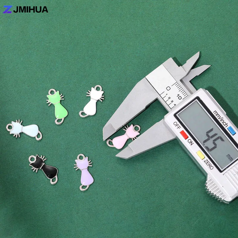 15PCS 귀여운 고양이 커넥터 쥬얼리에 대한 에나멜 매력 결과 액세서리 만들기 DIY 수제 목걸이 팔찌 구두 용품