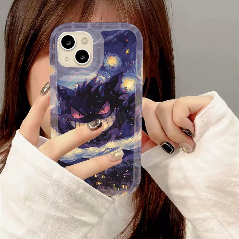 Oil Painting Pokemon Case for iPhone 15 14 13 12 11 Pro Max XR XS X 8 7 6 6S Plus SE 2020 Shockproof Clear TPU Protective Cover 3