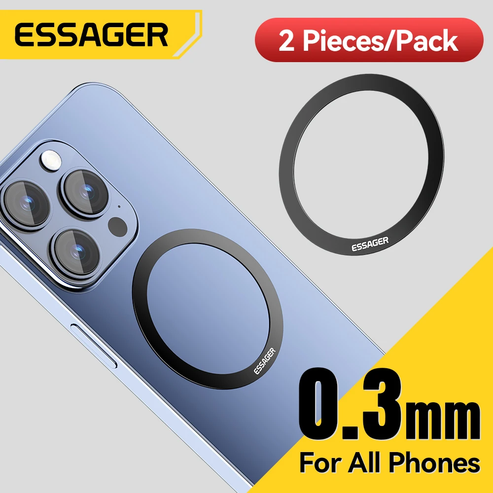 Essager 2PCS Magnetic Metal Plate Sticker Rings For Magsafe Wireless Charger Phone Holder Iron Sheet For iPhone 15 14 13 12 MAX