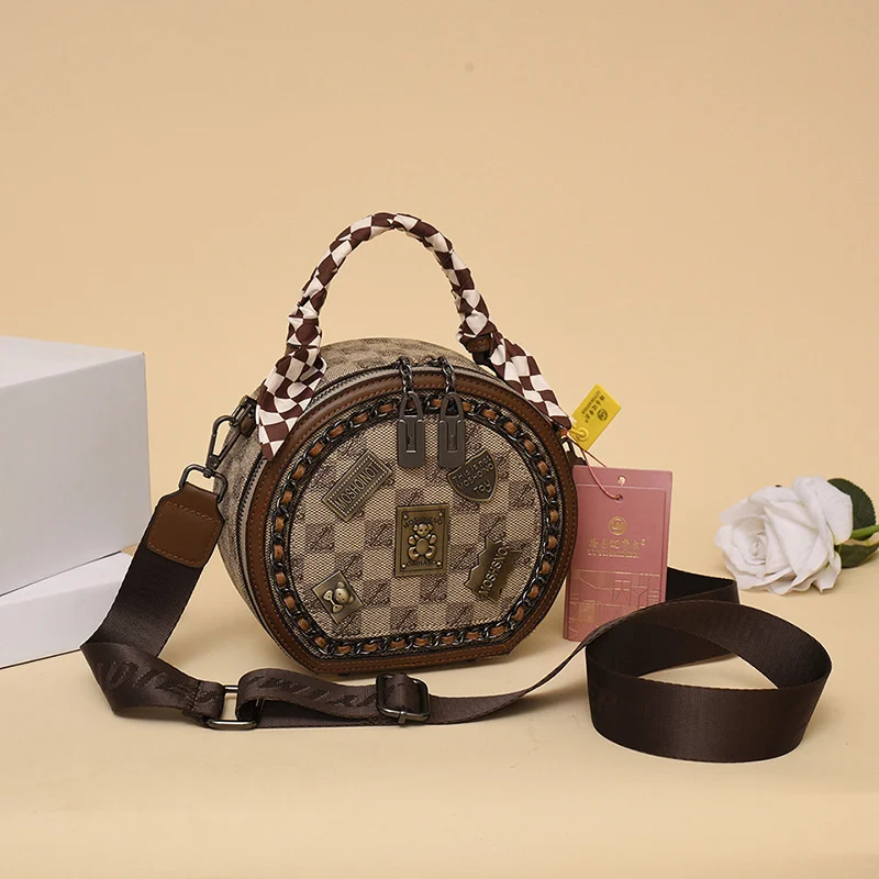 Women Tote Bag Messenger Female New One Shoulder Crossbody Fashion Badge Small Round Bucket Handbag Woman Bolsas Clutche Y2k