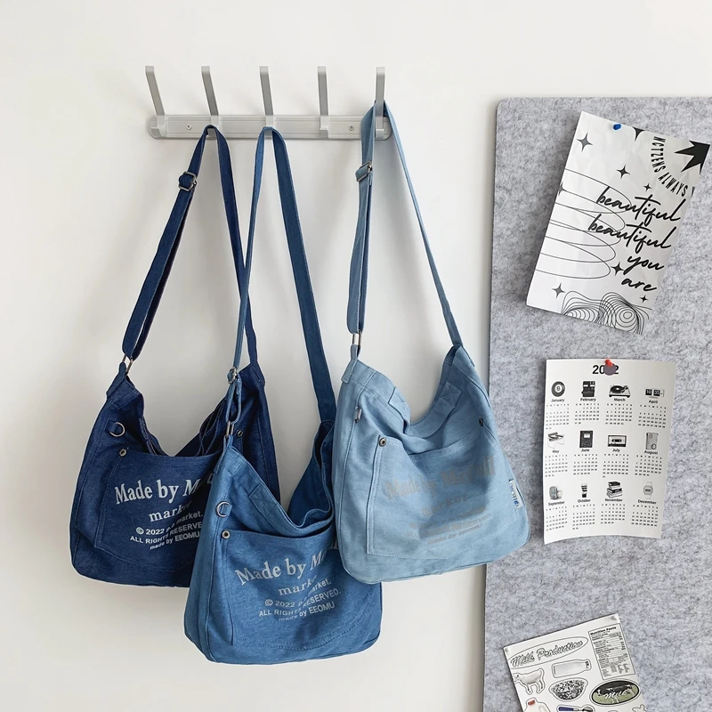 Large Capacity Denim Handbag Women Sac Youth Fashion Shoulder Bags Ladies Simple Crossbody Bag Multifunctional Top-Handle Bags