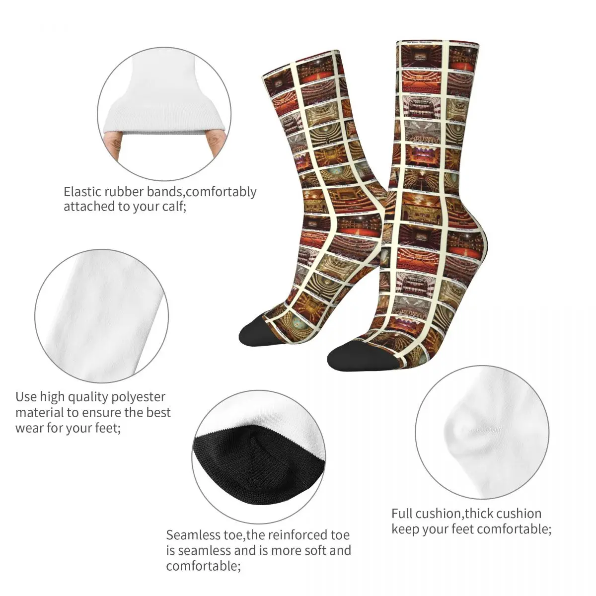Opera Houses sockings Long Socks Harajuku Comfortable Breathable Happy Gift sockings For Unisex
