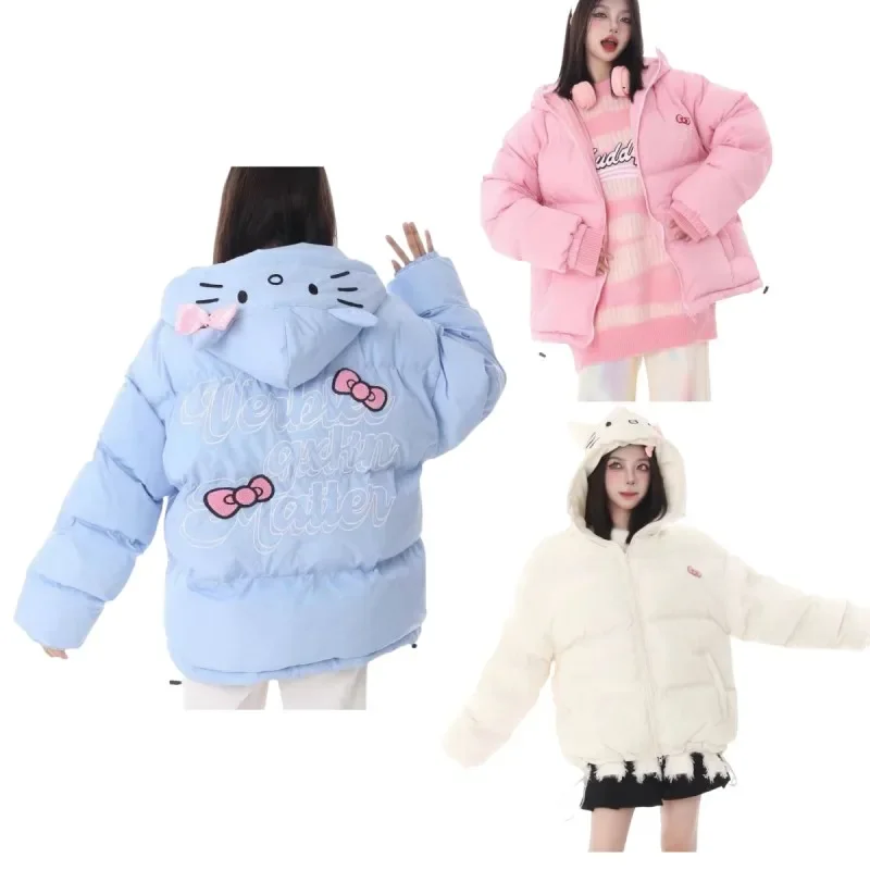 

Аниме Sanrios милые Hellokittys теплая хлопковая одежда мультфильм модная спортивная женская теплая пуховая куртка Kawaii зимнее повседневное пальто