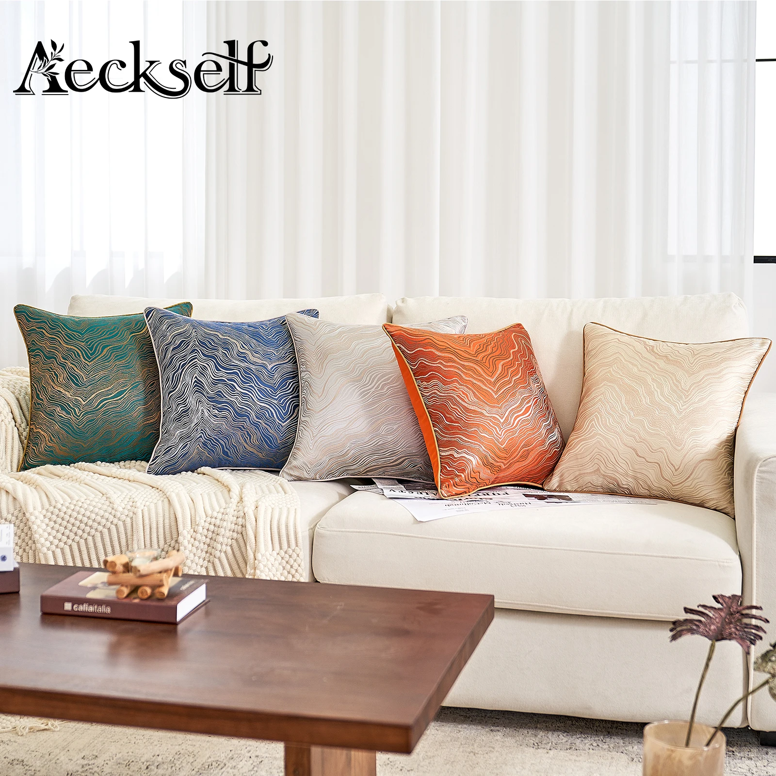 AeckselfModernHomeDecorPillowCaseLuxuryWaveStripedCushion