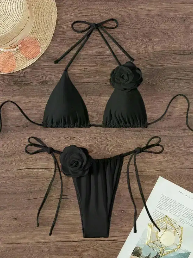 Sexy Bikini with 3D Flowers - Fabric detail