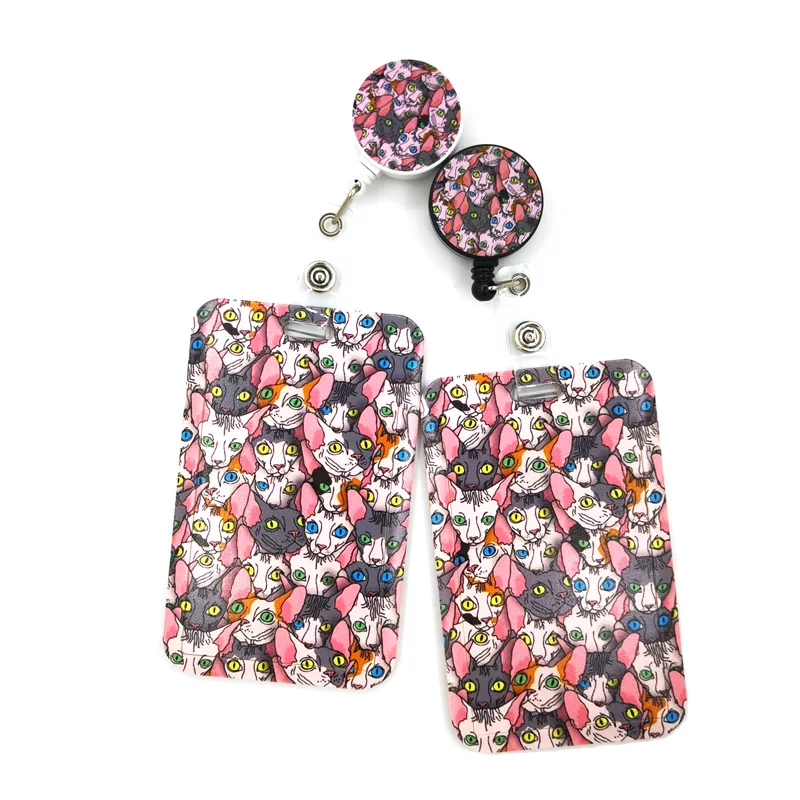 Hairless Sphynx Cat Fashion Women Card Holder Cordino Colorato Retrattile Badge Reel Infermiera Doctor Student Card Badge Holder