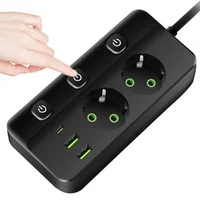 EU Plug Power Strip 2/3/4/5 ตําแหน่งอิสระซ็อกเก็ตควบคุม 2 USB 1 พอร์ต Type-C 2 M สายไฟซ็อกเก็ตไฟฟ้า 3