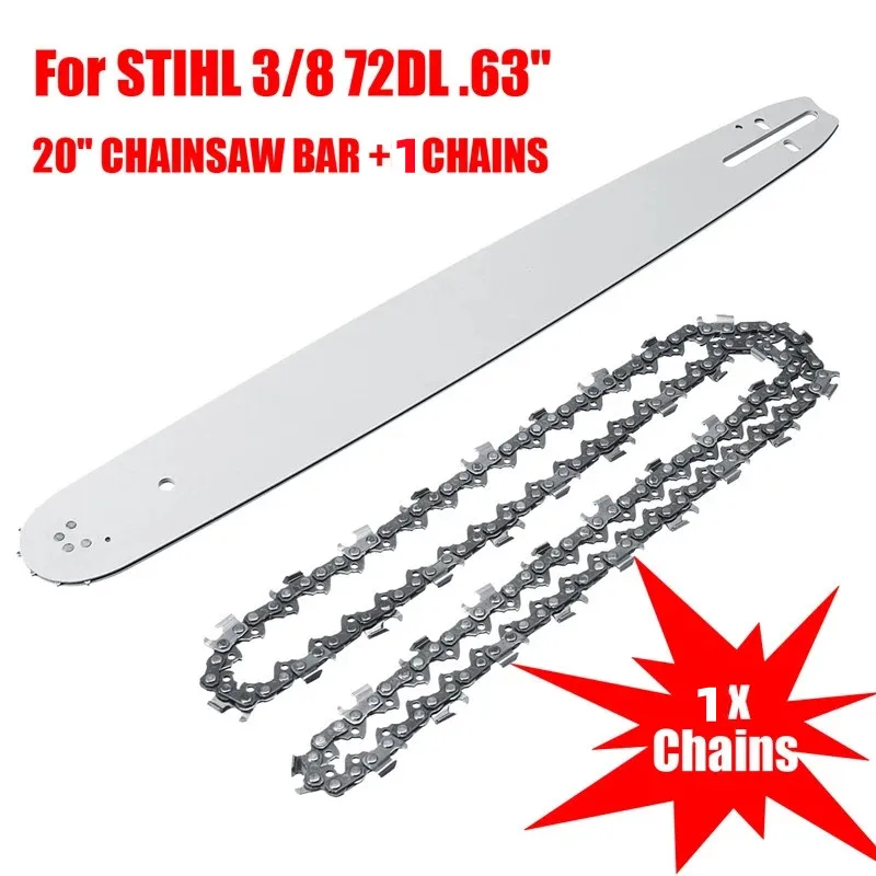 20 inch 3/8 063 1.6mm 72 Drive Links Guide Bar 1pcs and chain 1pcs For ...