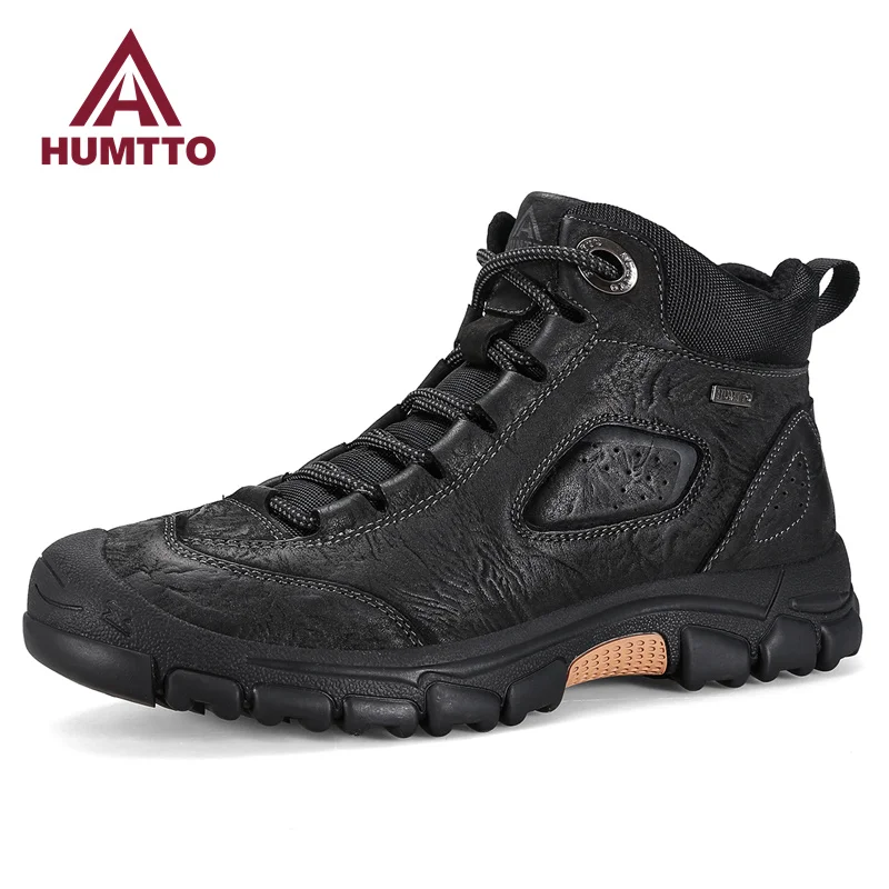 Humtto Waterproof Hiking Boots Mens Winter Outdoor Leather Shoes For Men Luxury Designer Plush