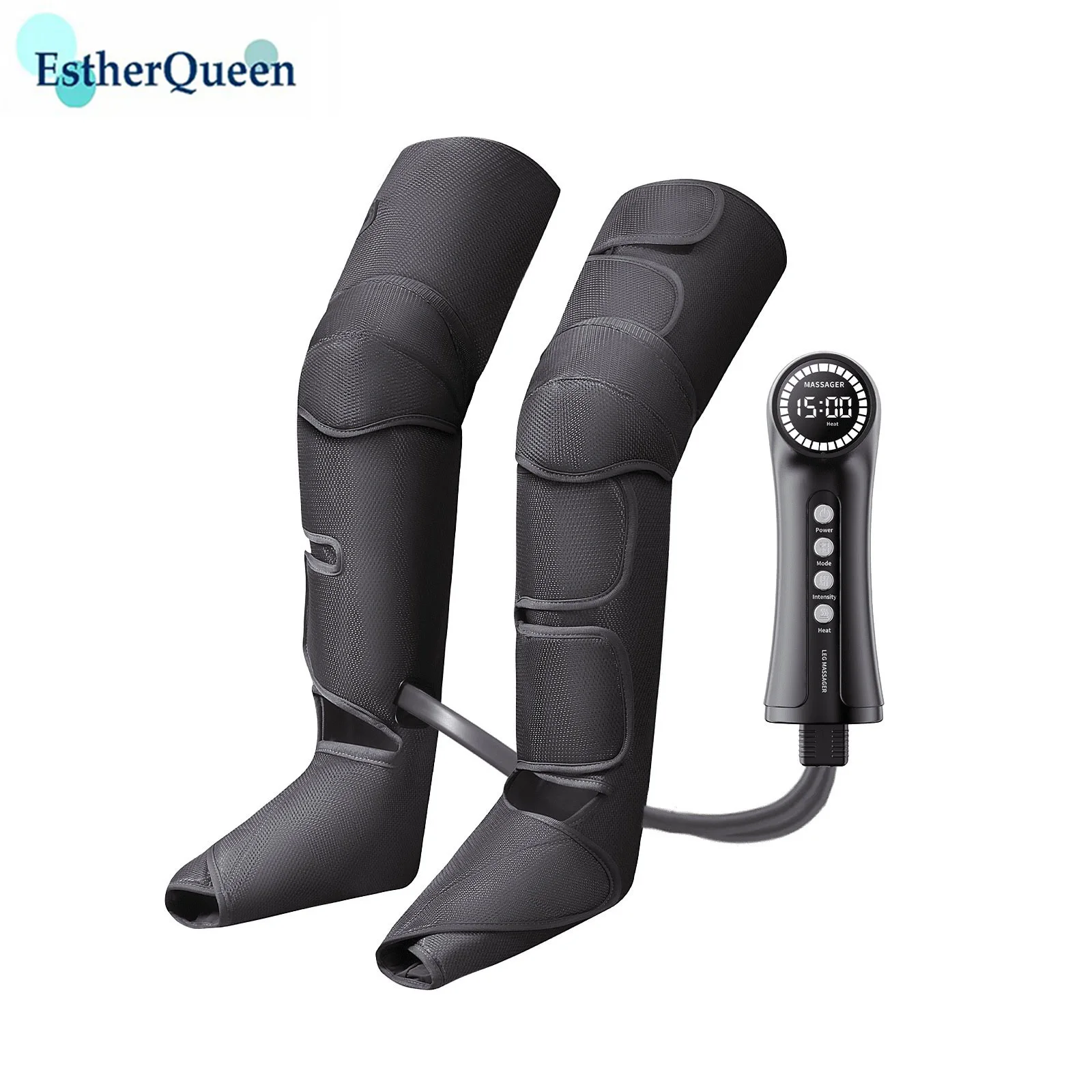 EstherQueen Air Compression Leg Massager for Home–Electric Foot Massager with 360° Coverage,Hot Compress,3 Modes,Solid Extrusion air compression leg massager with 6 modes 6 chambers pneumatic boots lymphatic drainage massage recovery boot for athlete