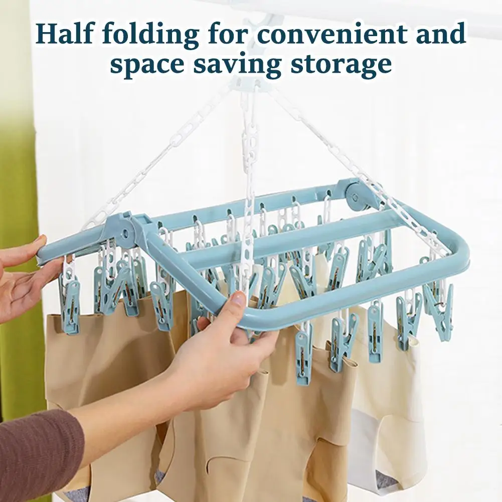 Socks Drying Hanger Foldable Laundry Hangers With 32 Clips Socks Underwear Rack Multifunctional Hanging Drying Rack clothes drying rack clothes hangers clothes drying clips