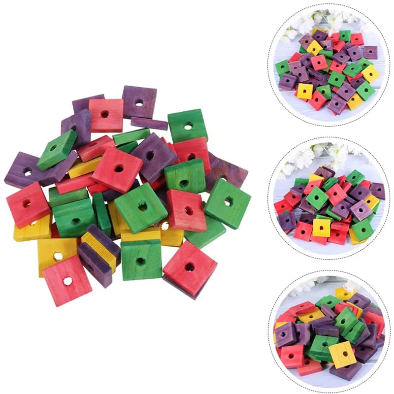 Parrot chews on toys, DIY birdcage colorful wood pieces, wooden beads, and wooden sticks spliced bird toys parrot supplies