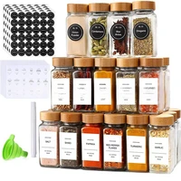 12pcs Wood Cover Glass Spice Jars Square Transparent Seasoning Storage Bottles Kitchen Salt Spices Ground Pepper Sealing Tools 2
