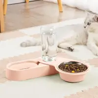 Dozownik wody i karmy dla kota Obrotowa miska 2 w 1 dla zwierząt Artykuły dla zwierząt ze stali nierdzewnej Antypoślizgowe przenośne automatyczne karmniki dla kotów 1