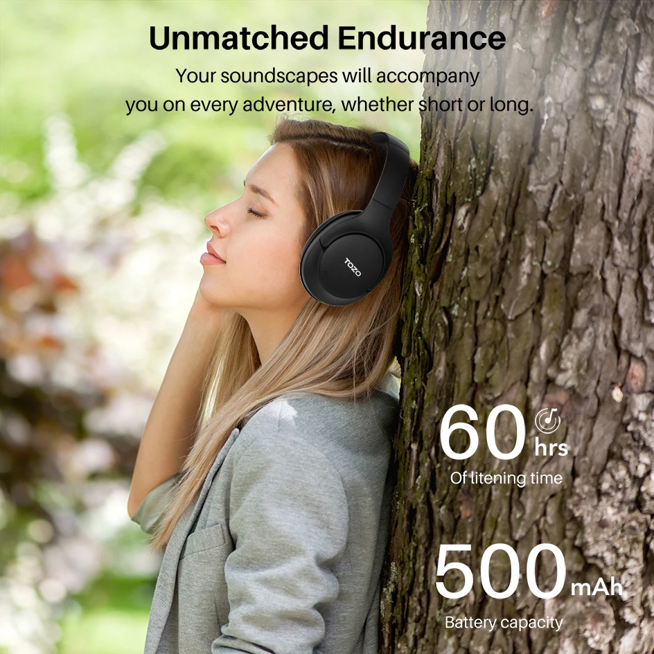 TOZO HT2 Headphones Bluetooth Earbuds ANC Over Ear Earphones