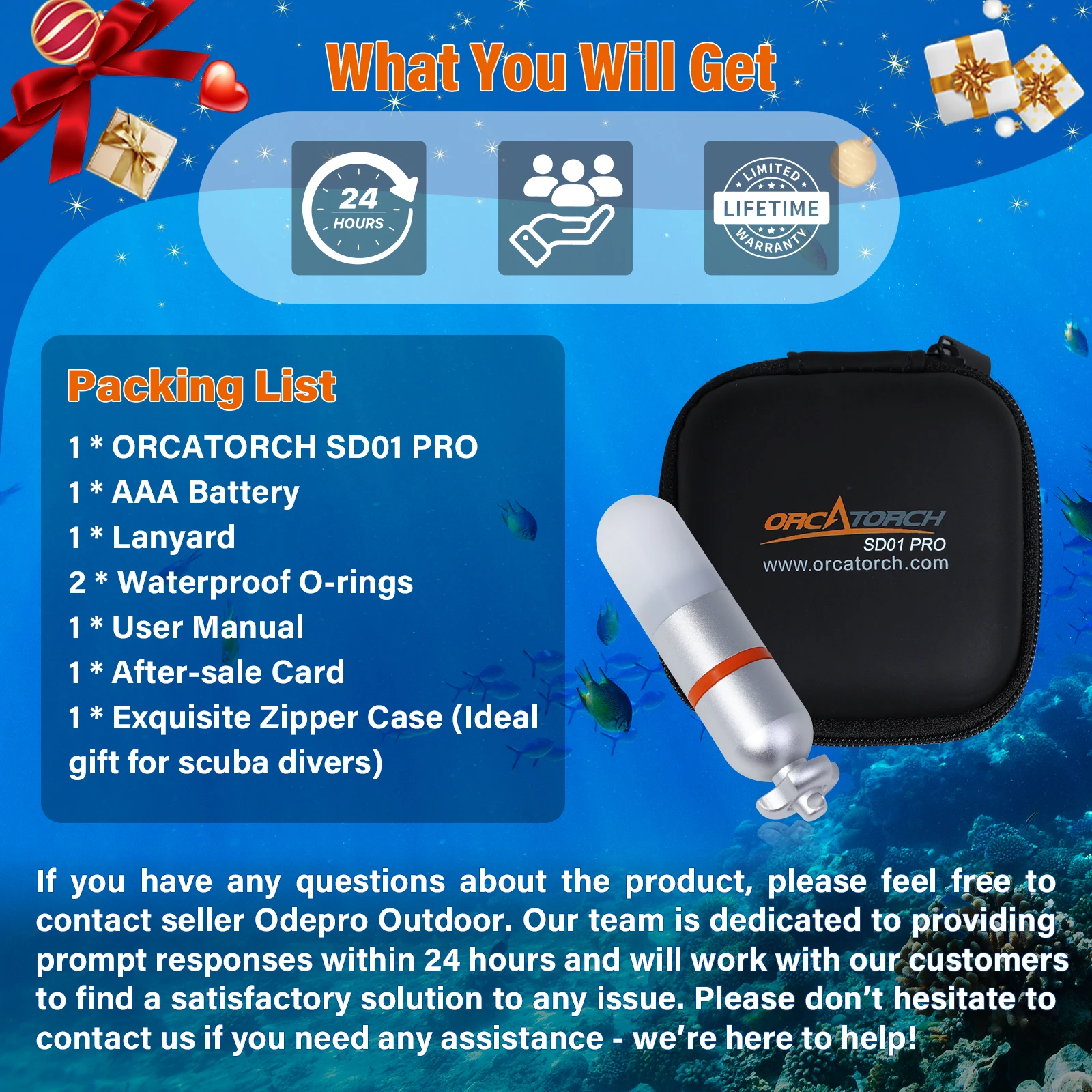 ORCATORCH SD03 ダイブビーコン 4色-in-1 (青、赤、白、緑) 8モード