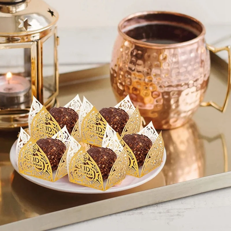 50Pcs Eid Mubarak Decoration Candy Food Tray Box Ramadan Kareem Islamic Muslim Party Supplies A