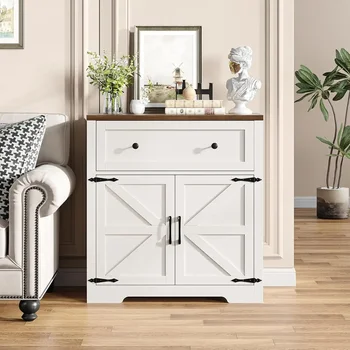 Farmhouse White Sideboard Cabinet with Storage 1
