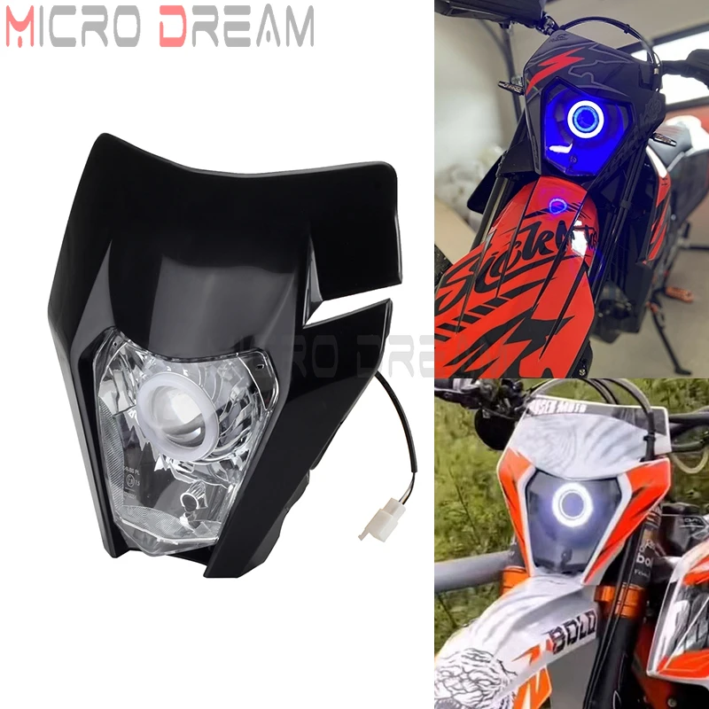 

Supermoto Motorcycle LED Headlight High/Low Beam With Angel Eyes DRL Headlamp For EXC SXF MX XC-W EXC-F FC FE Enduro Dirt Bike