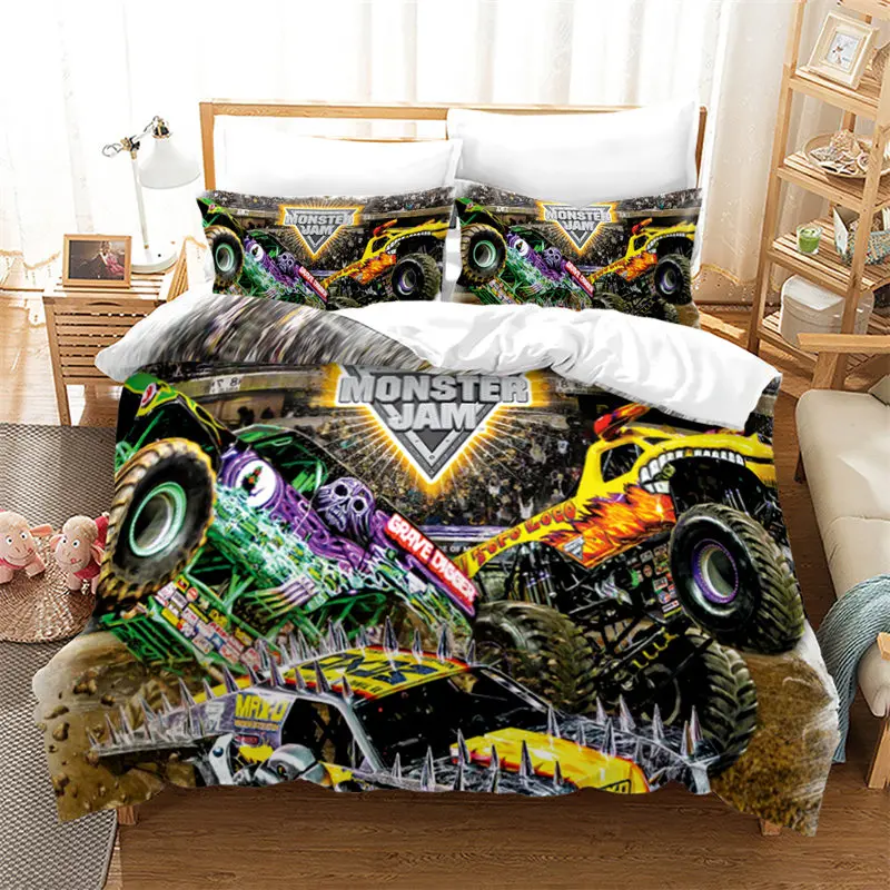 Cartoon Monster Truck Cool Vehicle Off Road Set Biancheria Da Letto Ragazzi Ragazze Twin Queen Size Copripiumino Federa Letto Bambini Adulto
