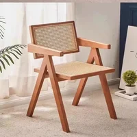 Modern Wooden Armchair with Rattan Design for Dining and Living Room Furniture Mid-Century Dining Chair with Wooden Legs 3