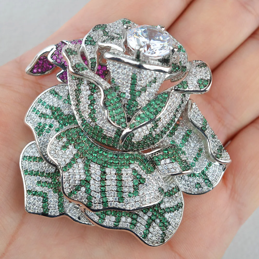 Natural CZ Flower Brooch Gold Plated CZ micro pave Brooch Pin Jewelry