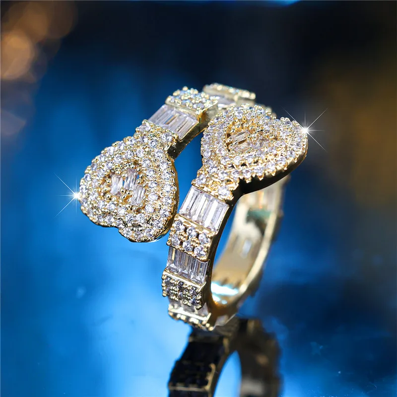 Cute Female Small White Adjustable Open Ring Vintage Heart Engagement Wedding Jewelry For Women