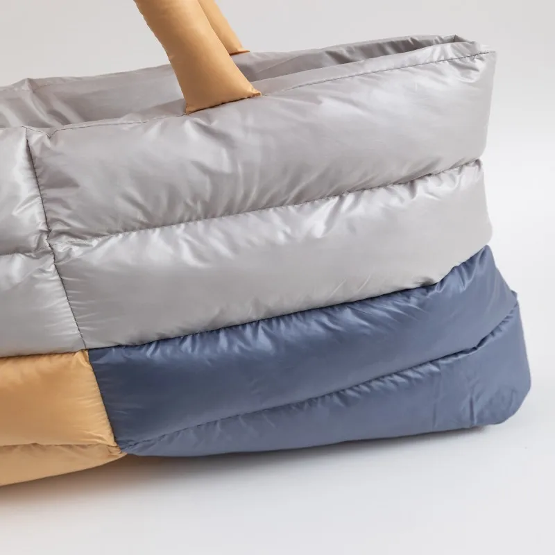 Cotton Quilted Shoulder Bag Puffer Underarm Bag Splicing Color Commuter Bag for Women Work Shopping Travel