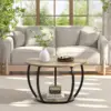 Round Coffee Table with Storage, 27.6 inch Small Living Room Tables with Adjustable Feet, 2-Tier Farmhouse Center Table 1