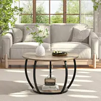 Round Coffee Table with Storage, 27.6 inch Small Living Room Tables with Adjustable Feet, 2-Tier Farmhouse Center Table 1