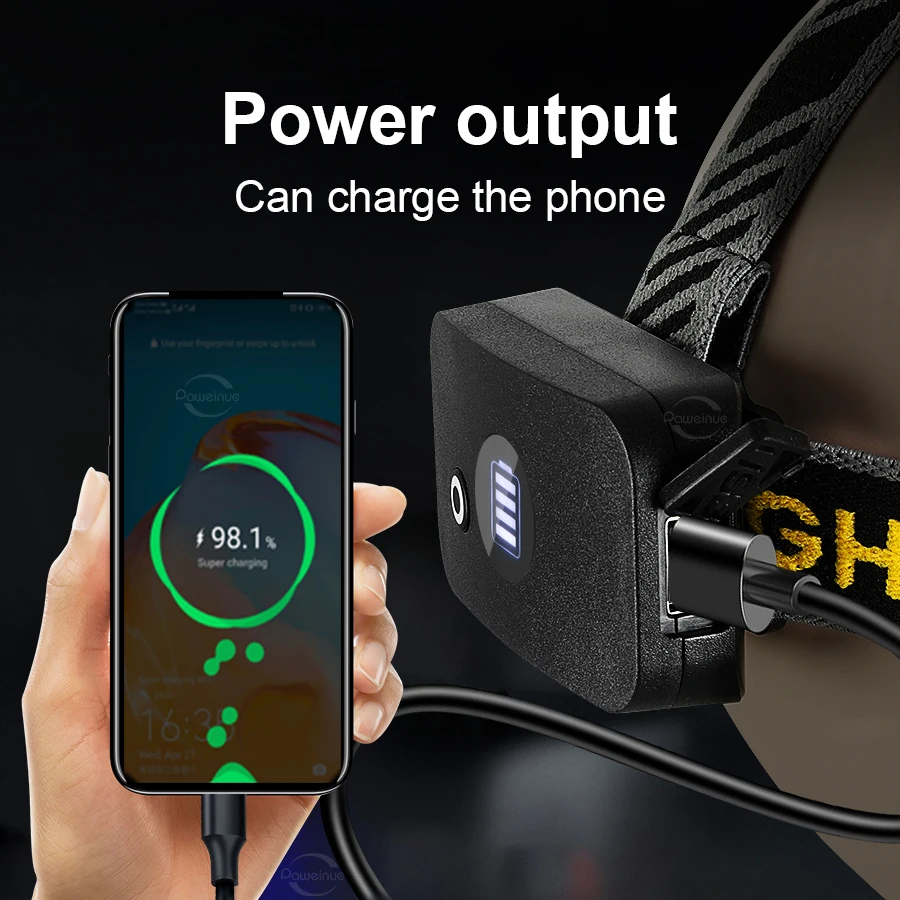 950000000LM 강력한 헤드램프 1200W LED 센서 헤드 토치 18650 충전식 장거리 헤드라이트 낚시 캠핑 헤드 랜턴