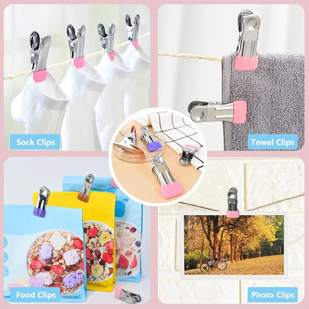 Heavy Duty Clothes Pins 5pcs 4 Colors Stainless Steel Strong Clips For Hanging Clothes Craft Beach Towel Kitchen Sock Fabric