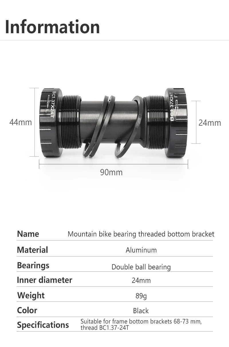 Description Picture 3 of itemMTB Bicycle Bottom Bracket Hollow Thread 68-73mm Universal Mountain Bike Axle Bearing Aluminum Alloy Bottom Bracket