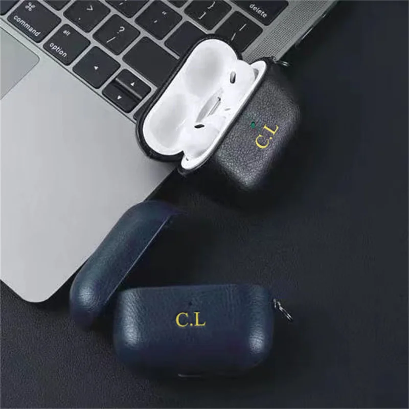 2022 Airpods Pro 2 이어폰 케이스 Airpods Pro 3 2 1 고급 광택 가죽 맞춤형 초기 문자 커버 사용자 정의