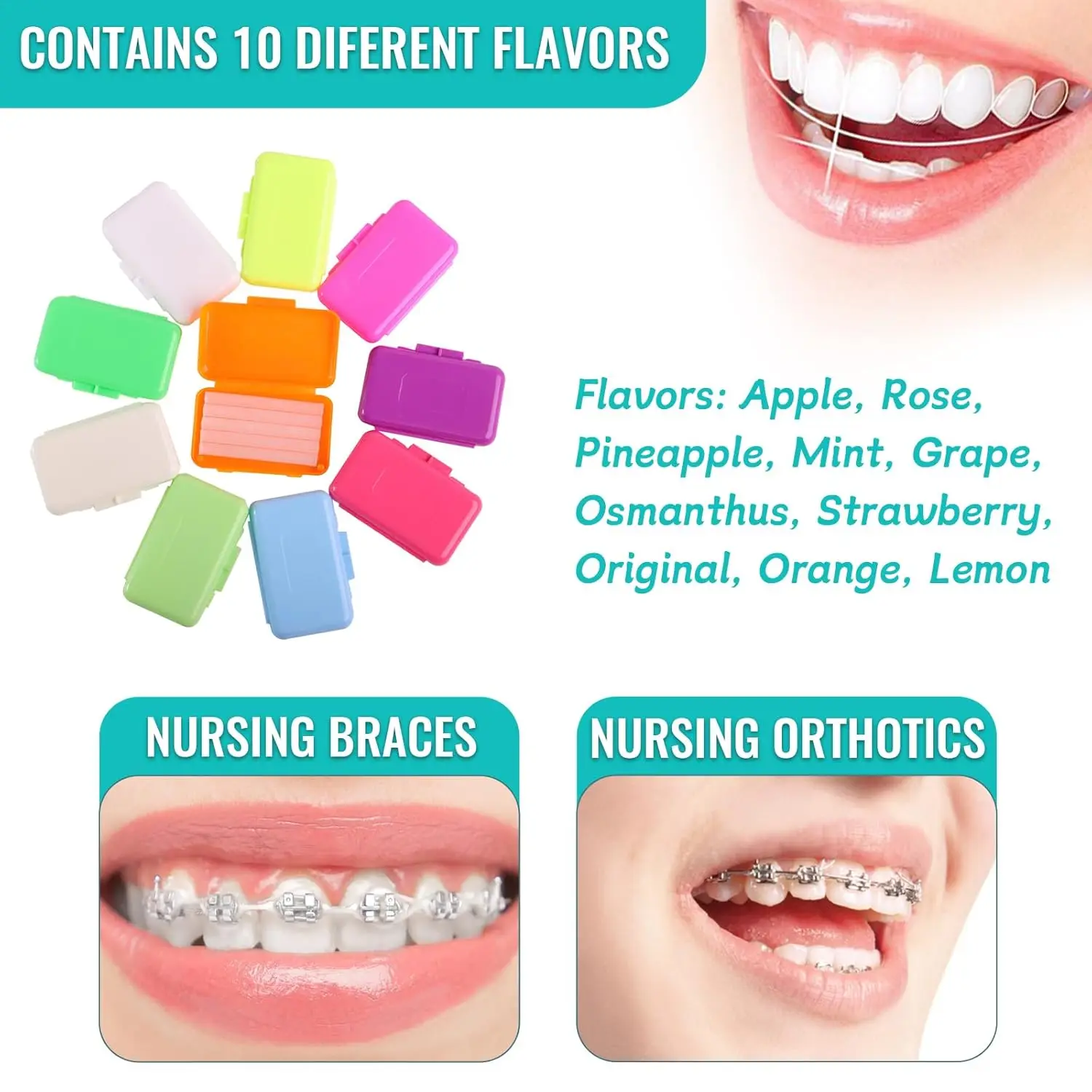 10 Boxen Zahnärztliches Orthodontisches Entlastungswachs für Brackets Patientenentlastung Schützt Lippen und Zahnfleisch vor Reizungen Fruchtgeschmack-Wachs – Detail 2
