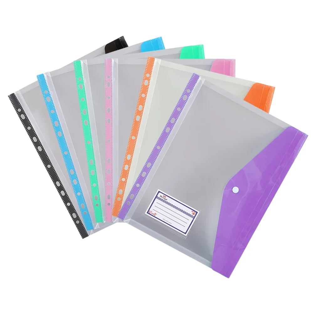 6 Pcs Snap Button File Bags Colorful Archive Bags Document Pouches Binder Dividers File Storage Folders Office Supplies A4