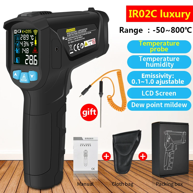 Mestek Digital Infrared Laser Temperature Meter with Non-contact Pyrometer and Hygrometer