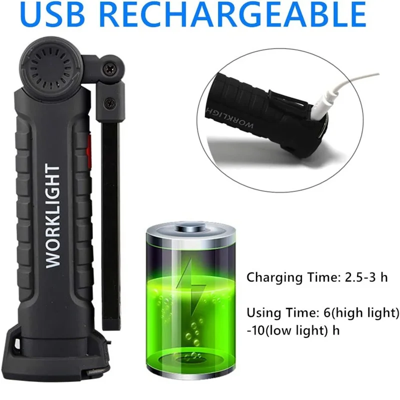 Rechargeable Work Lights LED Work Light Hanging Hook 5 Modes Magnetic USB  Rechargeable Flashlight Portable Working Flash Light - AliExpress