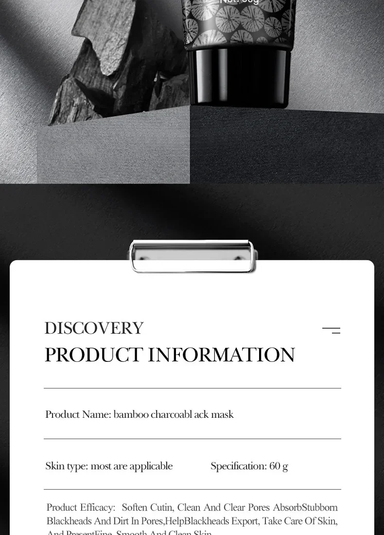 Description Picture 6 of itemBlackhead Remover Mask Bamboo Charcoal Shrink Pores Acne Black Head Removal Cream Nose Cleansing Black Peel Off Masks Skin Care