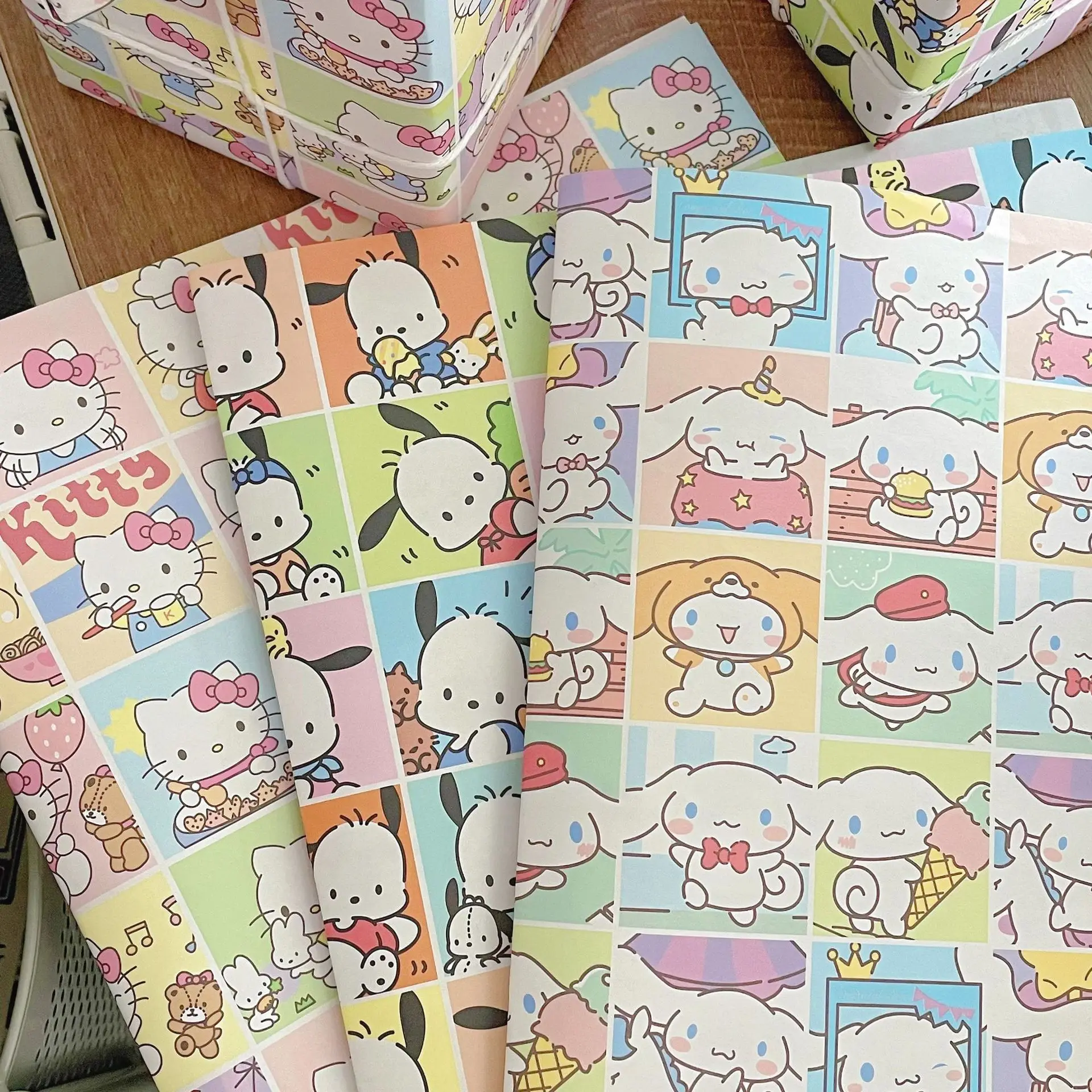 9Pcs Sanrioed Gift Wrapping Papers Kawaii Christmas Anime My Melody Hello  Kitty Pochacco Cute Presents Books Cover Kids Gifts