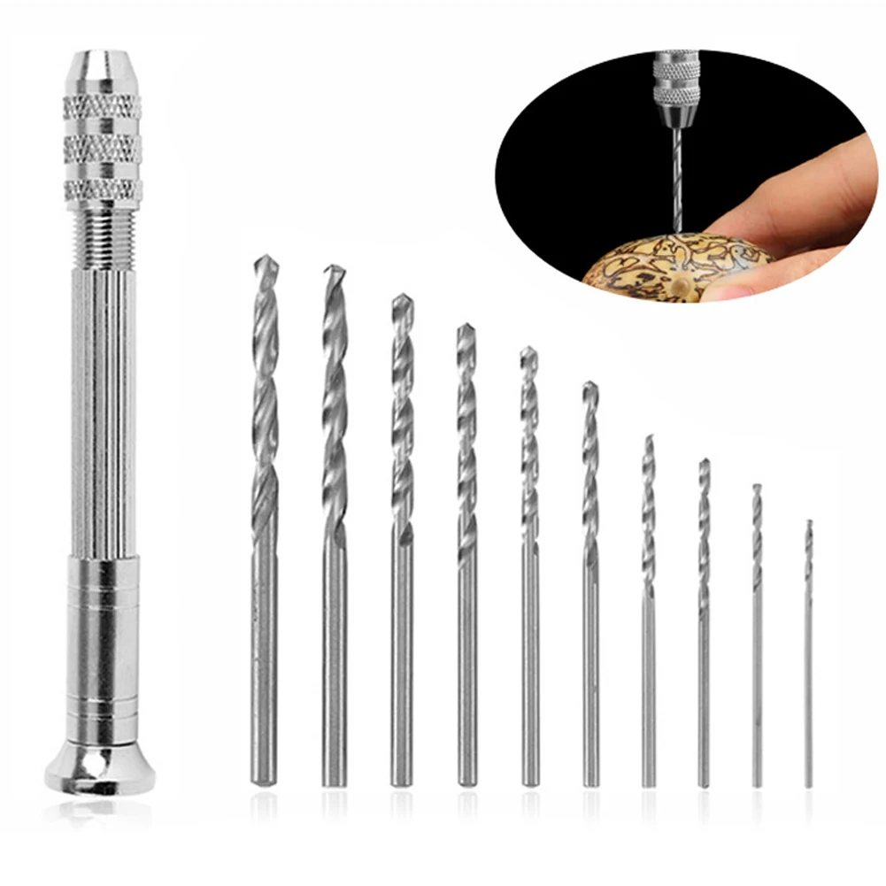 0.3-3.2mm Mini Micro Hand Drill Woodworking Drilling Tools For Models Hobby DIY Aluminum Alloy Silver Tool  Accessories