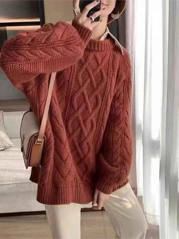 Tavimart Women Letter Printed Loose Knitted Sweater  Female O-neck Casual Streetwear Sweatshirt Ladies Winter Pullover Street Clothes