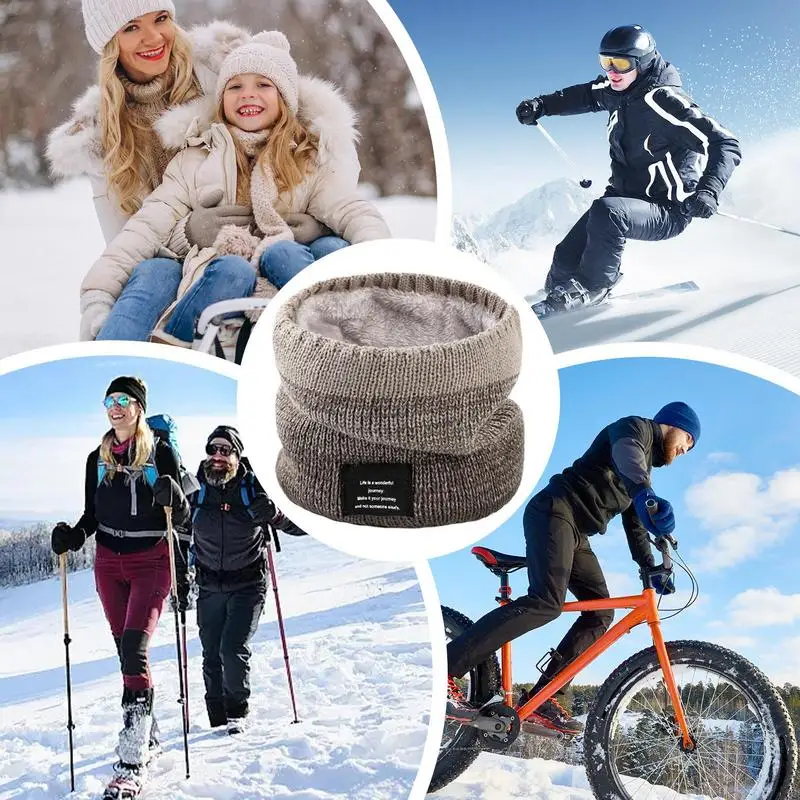 Winter Scarf Fleece Lined Warm Knitted Scarf Windproof Thick Circle Loop Scarves Breathable Bandana Skin-Friendly Solid Scarf