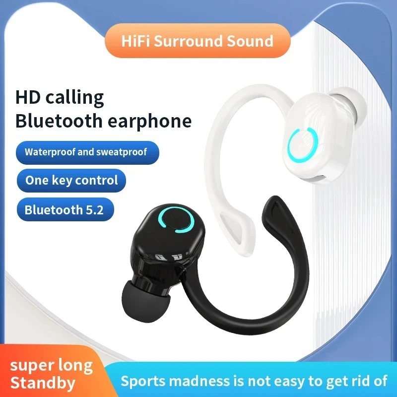 Wireless Headphone Ear-Hook Mini HIFI Bass Noise Cancelling Earphone Business