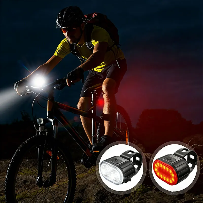 Luci per bicicletta ricaricabili tramite USB Lampada di avvertimento di sicurezza per bici Torcia per ciclismo impermeabile per esterni per bici da montagna e da strada - immagine 2