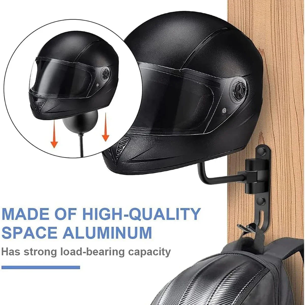 Soporte De Pared Para Cascos - Rotación 180°, Para Casco De Moto, Bicicleta, Béisbol, 2 Ganchos
