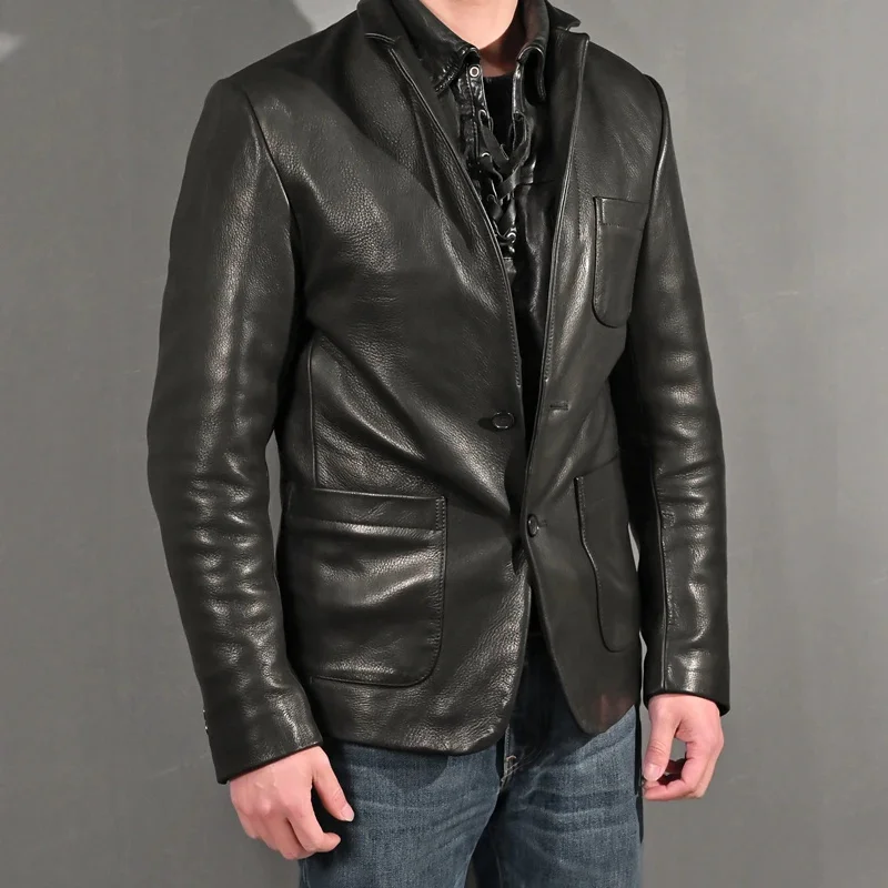 

High Quality Top Sheepskin Male Leather Jacket 2024 Genuine Jackets for Men Spring Autumn Black Casual Men's Coat Xhl428