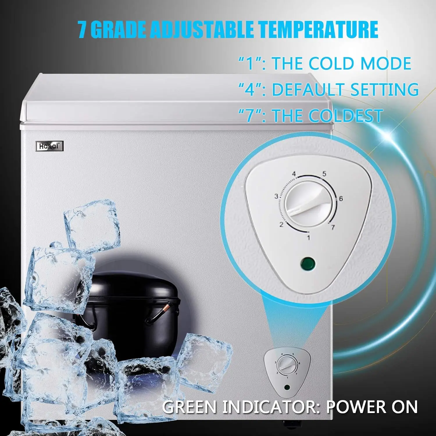 Chest Freezer Compact Deep Freezer WANAI 5.0 Cu.Ft for Garage Adjustable Temperature 7 Thermostat and Energy Saving Removable