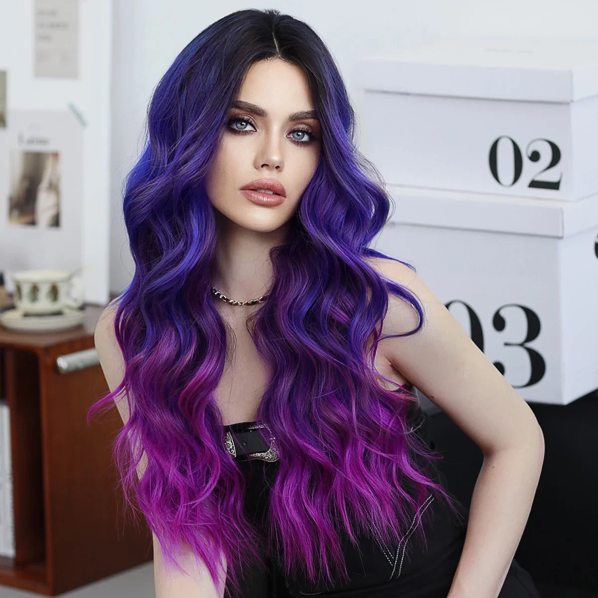 22” PURPLE ISH BLUE WAVY  LACE FRONT WIG  *NEW* Amazon.com : AFBeauty Purple Wig Lace Front Synthetic Hair  main image 3
