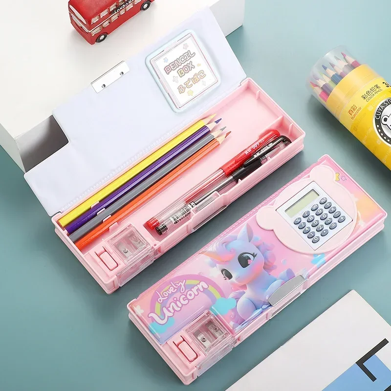 Creative Dual Use Pencil Case Calculator Cartoon Multifunctional Large Capacity Double-layer Pen Storage Box Astronauts Cute